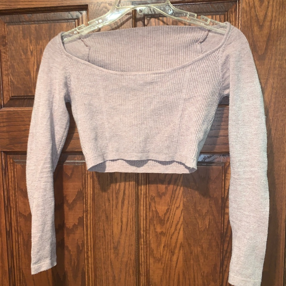 Women's Ribbed Long Sleeve Crop Top - Mauve